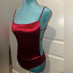 Red silky bodysuit 👚✨
